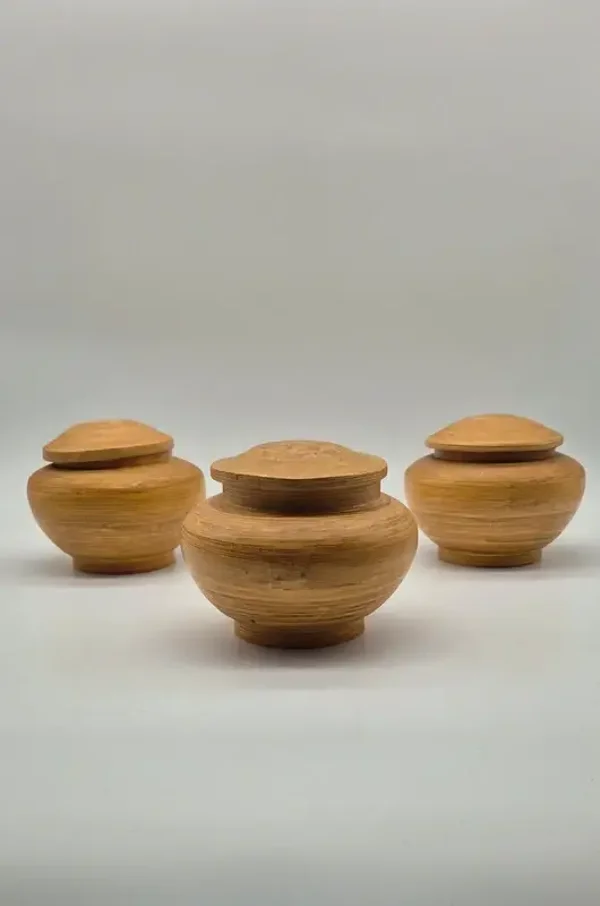 Set van 3 houten bamboe potten