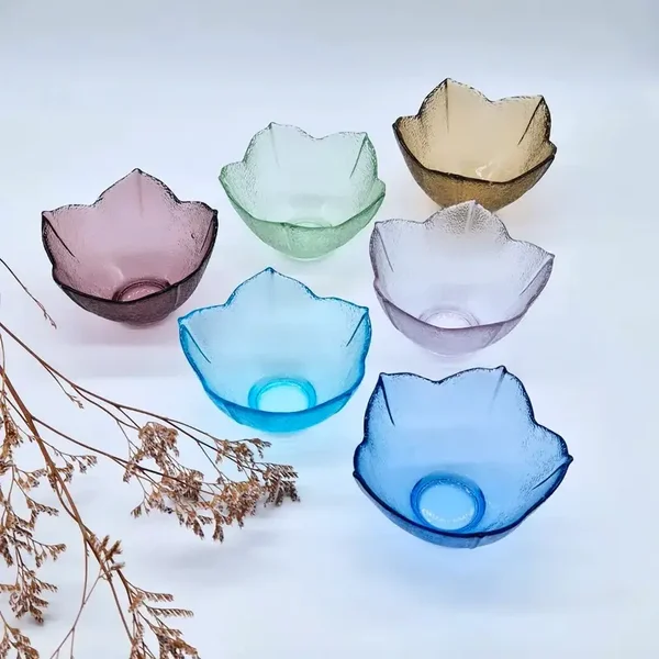 Set van 6 veelkleurige glazen kommen