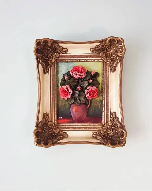 Bloemenschilderij in reliëf van G.J. Mascherini-Horvers