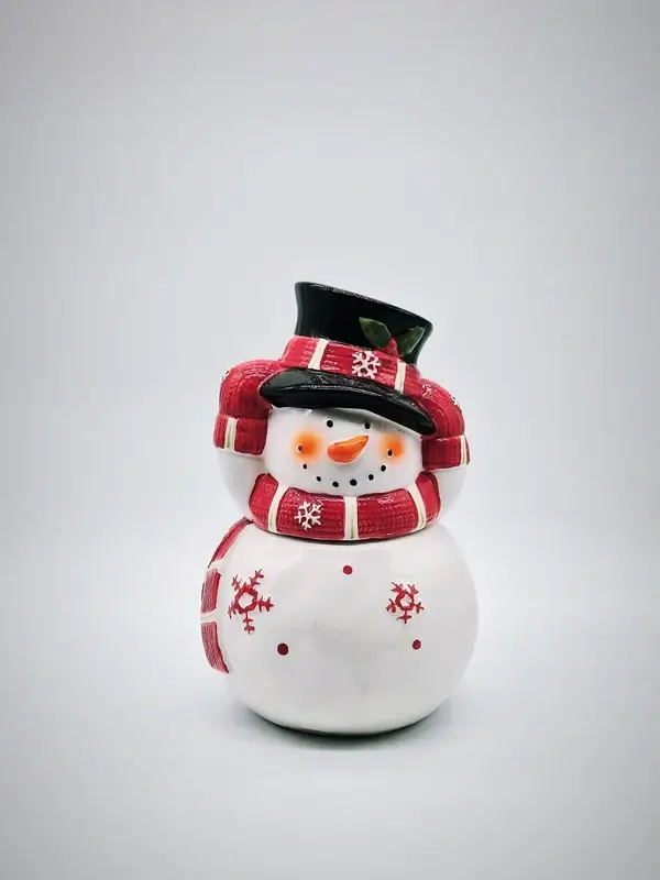 Voorraadpot in de vorm van een sneeuwpop