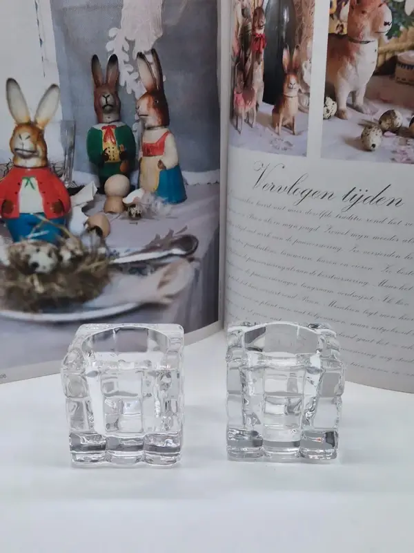 Set van 2 glazen theelichthouders