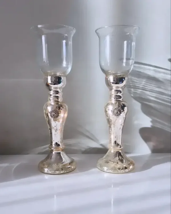 Set theelichthouders van zilverglas