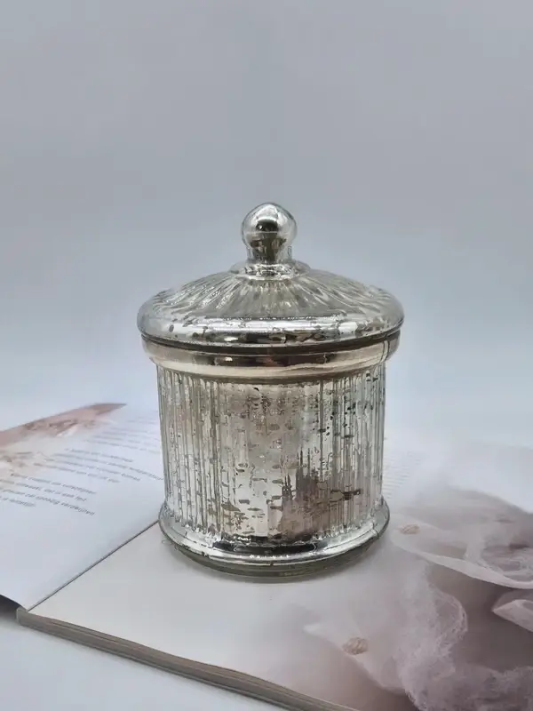Zilverglazen pot met deksel