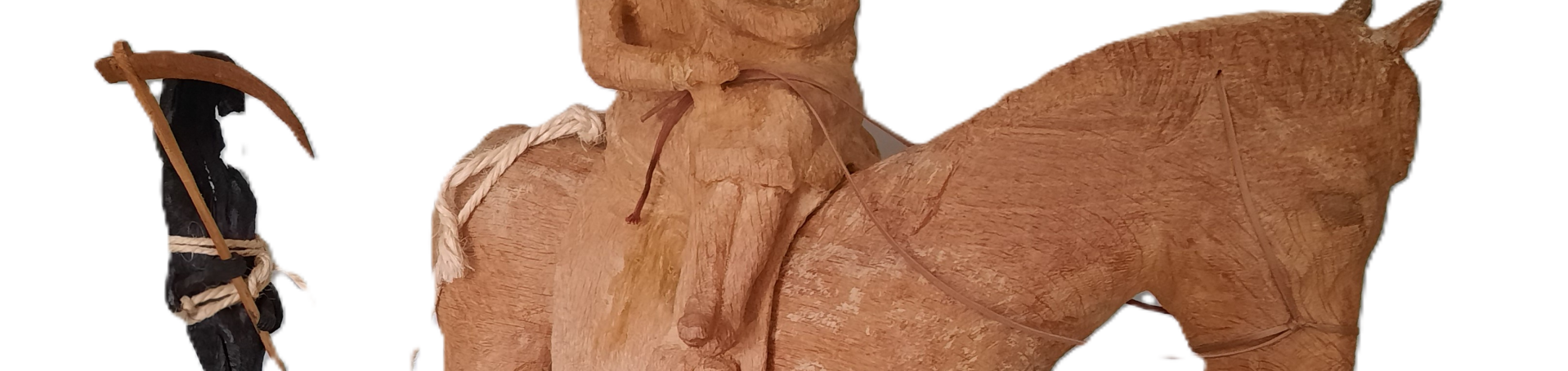 houtsculptuur van paard met Jezus, Zijn bruid en de duivel