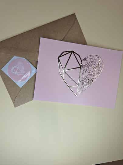 Wenskaart lijntekening Hartje