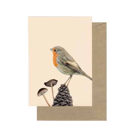 A6 Kaart Roodborstje op dennenappel