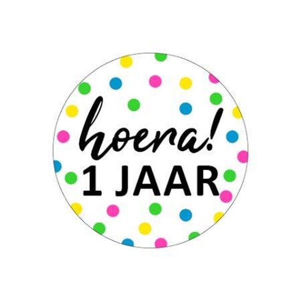 Sticker Hoera 1 jaar (15 stuks)