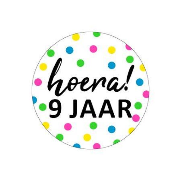 Sticker Hoera 9 jaar (15 stuks)