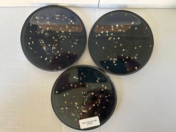3pc Black w/silver gold stone coaster set