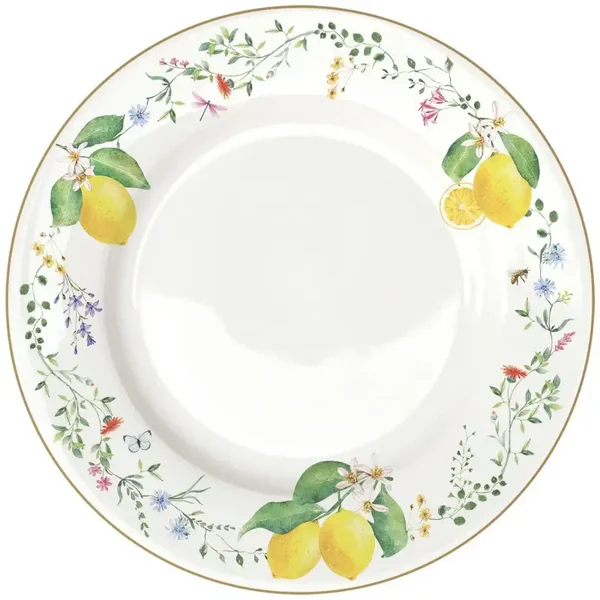 Assiette FLEURS ET CITRONS Citrons 26.5cm Porcelaine Jaune Blanc Easy Life