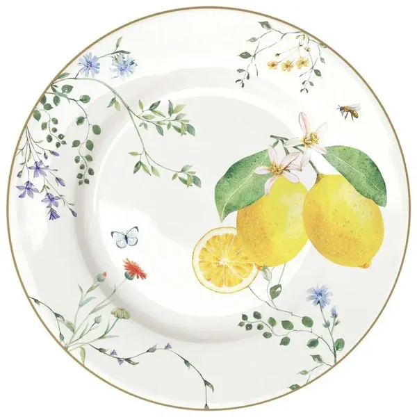 FLEURS ET CITRONS Citrons D. 19cm Assiette à gâteau en porcelaine Easy Life