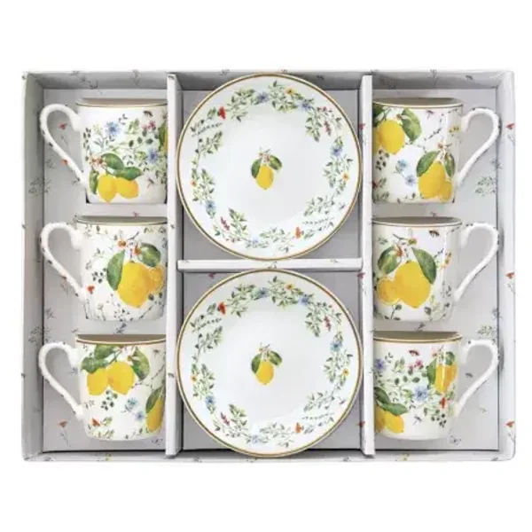 FLEURS et CITRONS Coffret Tasse café Expresso Porcelaine - les 6