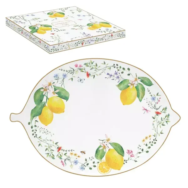 FLEURS et CITRONS Plat de service ovale en Porcelaine 30X21 cm
