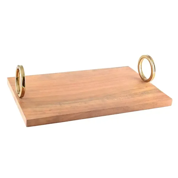PLATEAU RECTANGULAIRE EN BOIS AVEC ANSE DOREE