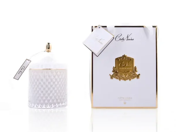 Grande bougie Art Déco blanche et or - thé à la fleur de jasmin - GML45007