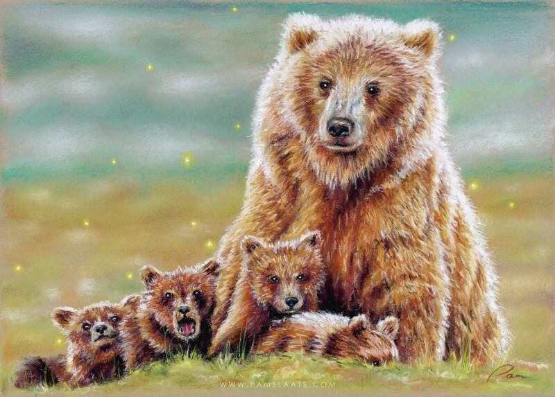Mother bear with cubs sketch | Pam Slaats Art