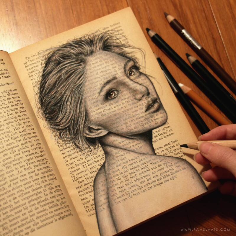 Untitled - girl in book drawing | Pam Slaats Art