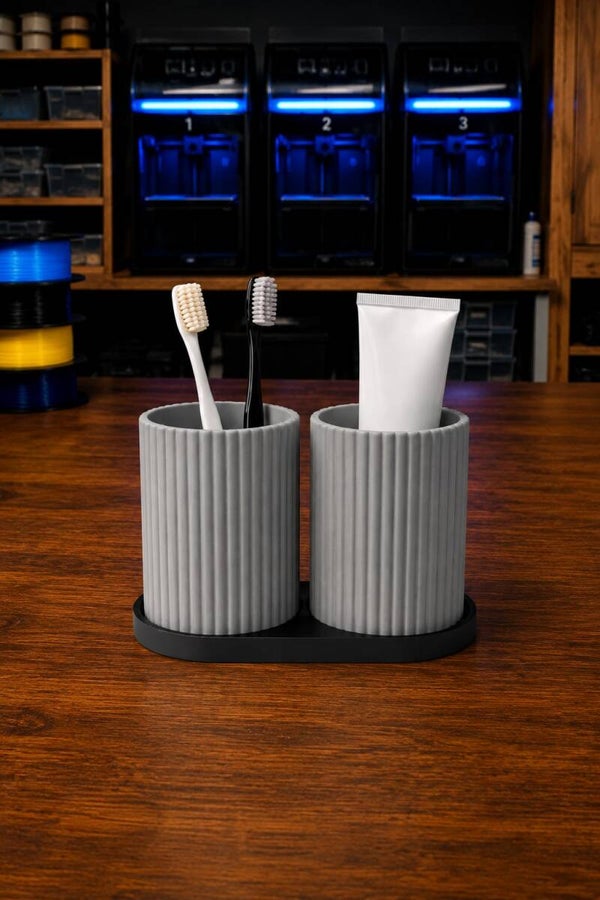 🪥Badezimmer Organizer Set aus dem 3D Druck – 3-teiliges Design-Set in Grau & Schwarz