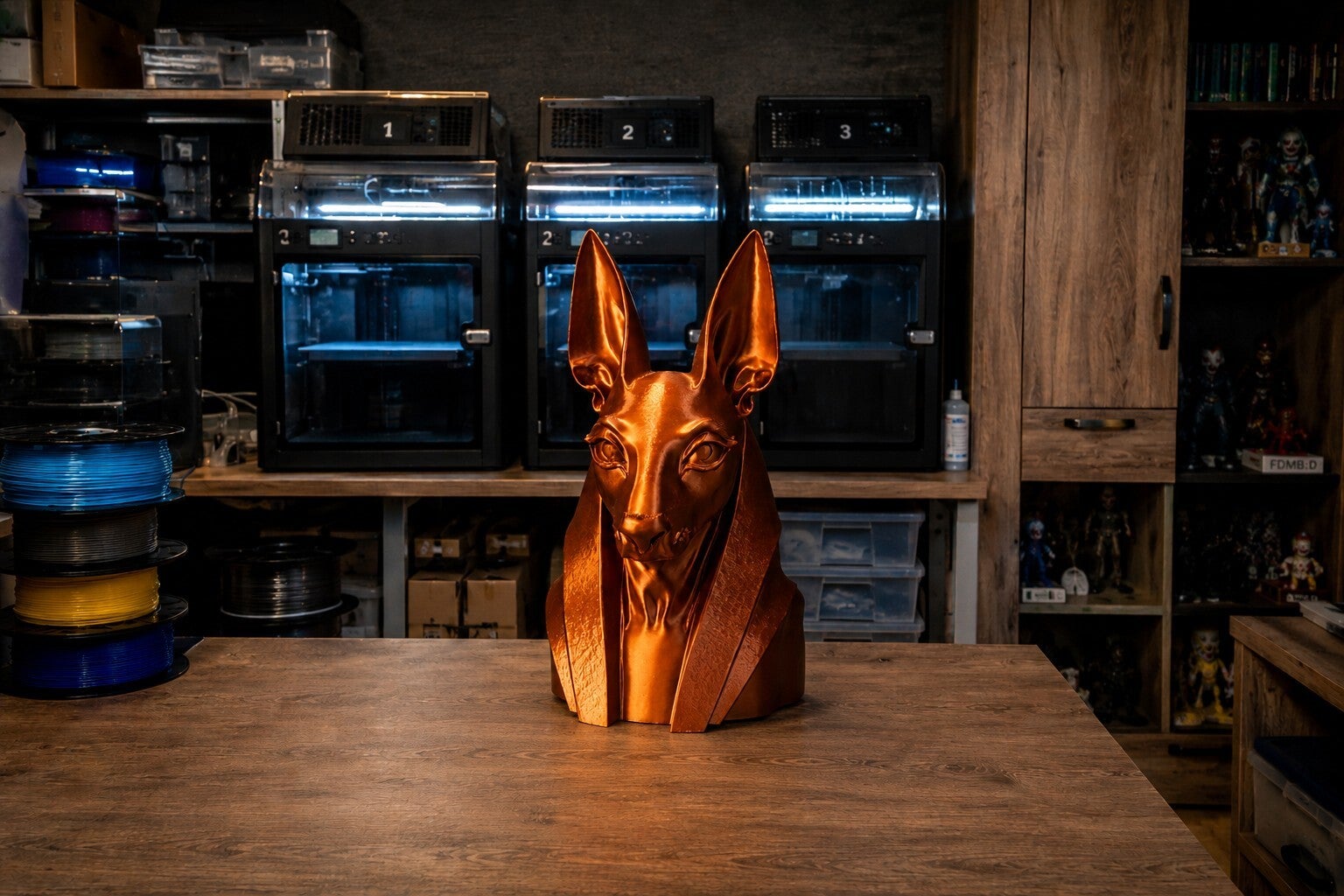 Anubis Statue aus dem 3D Druck in Kupferoptik – Moderne ägyptische Deko