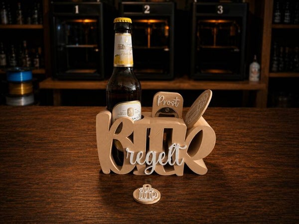 🍺 Bier regelt – Flaschenhalter Geschenkset aus Holz-PLA Maple