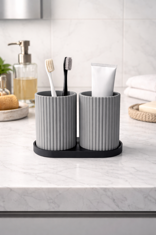 Badezimmer Organizer Set aus dem 3D Druck – 3-teiliges Design-Set in Grau & Schwarz