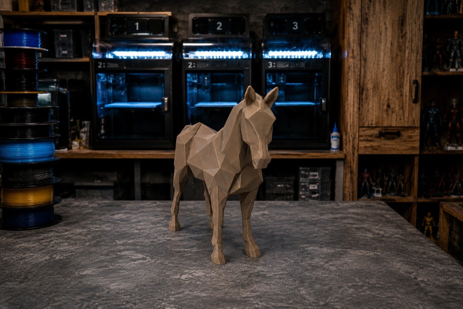 🐴 Low Poly Pferd – 3D Druck Figur | Moderne Deko Skulptur in Karamellbraun