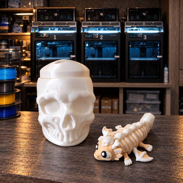 💀 Skelettdrache im Schädel – XL Mini Flex | Bewegliche 3D-Druck-Figur