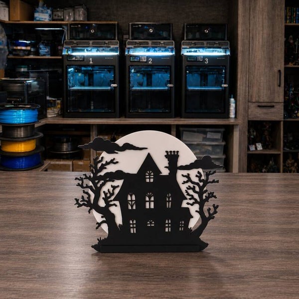 🏚️ Spukhaus vor Vollmond | Halloween-Dekoration aus dem 3D-Druck