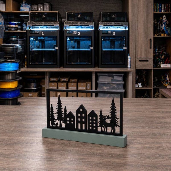❄️ Winterdorf im Rahmen mit Standfuß – Weihnachtsdeko aus dem 3D-Druck