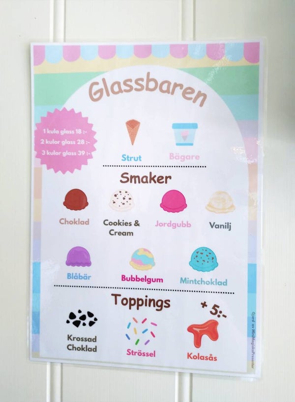 Laminerade Glassbarenskylt för lek A4