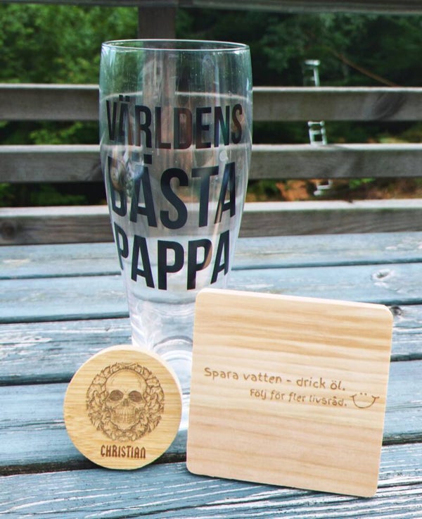 Ölglas, flasköppanare & Glasunderlägg Set