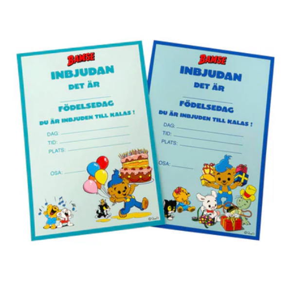Inbjudningskort 8st m. kuvert, Bamse Kalas