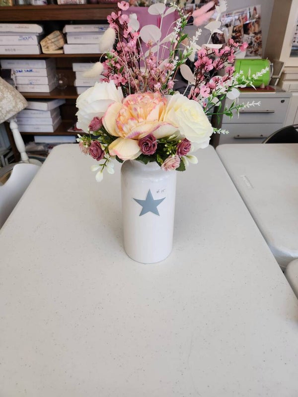 Tall vase of silk flowers
