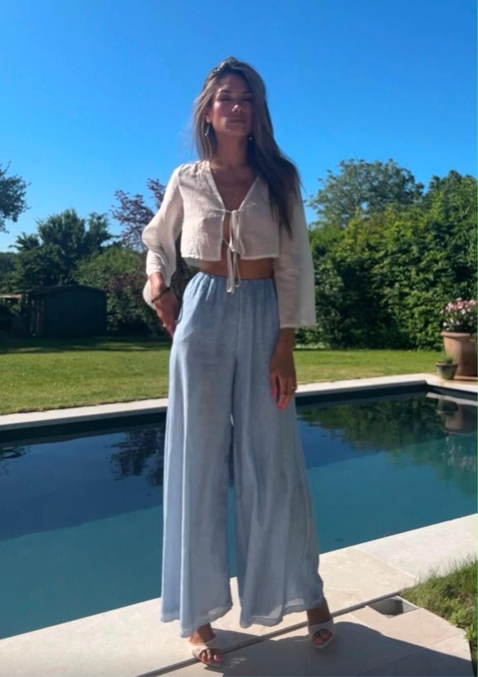 Linen-Look Wide Leg Trousers