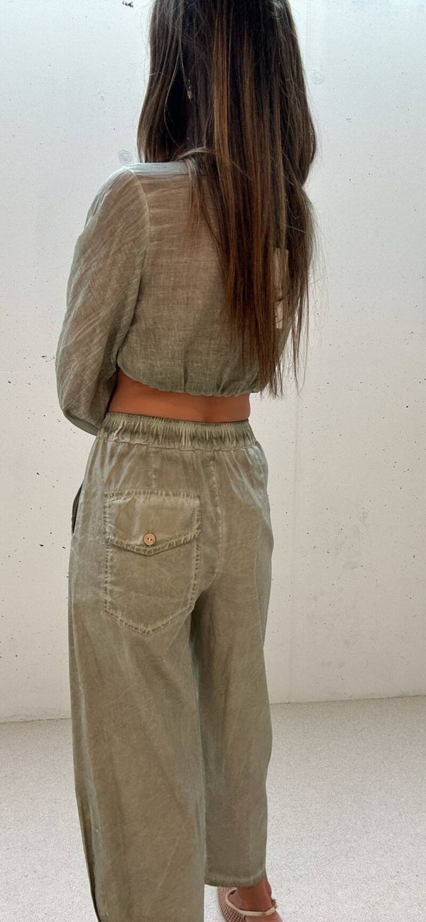 Linen-Look Straight Trousers