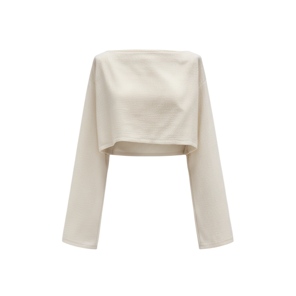 Cream Flare Sleeve Crop Top