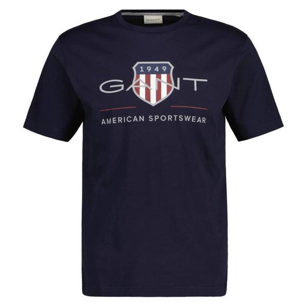 GANT Herren T-Shirt mit großem GANT Logo Baumwoll-Shirt Rundhals-Shirt Farbe Navy