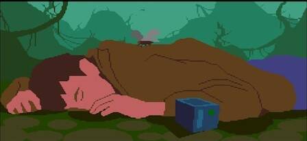 Pantalla Flashback. Conrad y holocubo