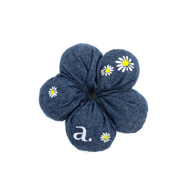 Blue Denim Floral Flower Scrunchie