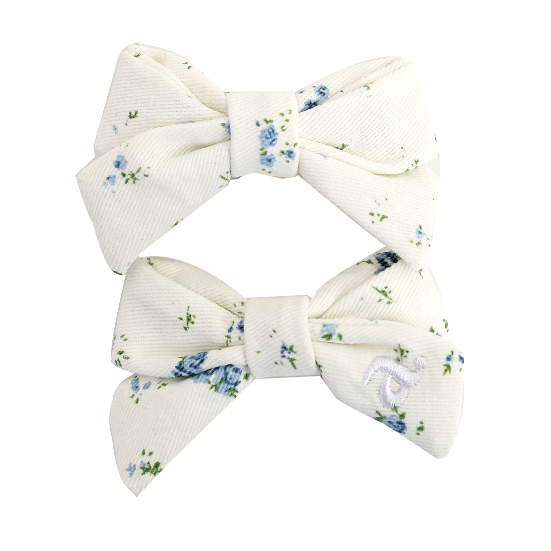 Blue Floral Mini Bow