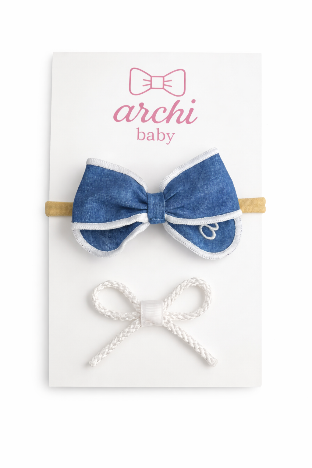 White Rope and Denim Bow Set