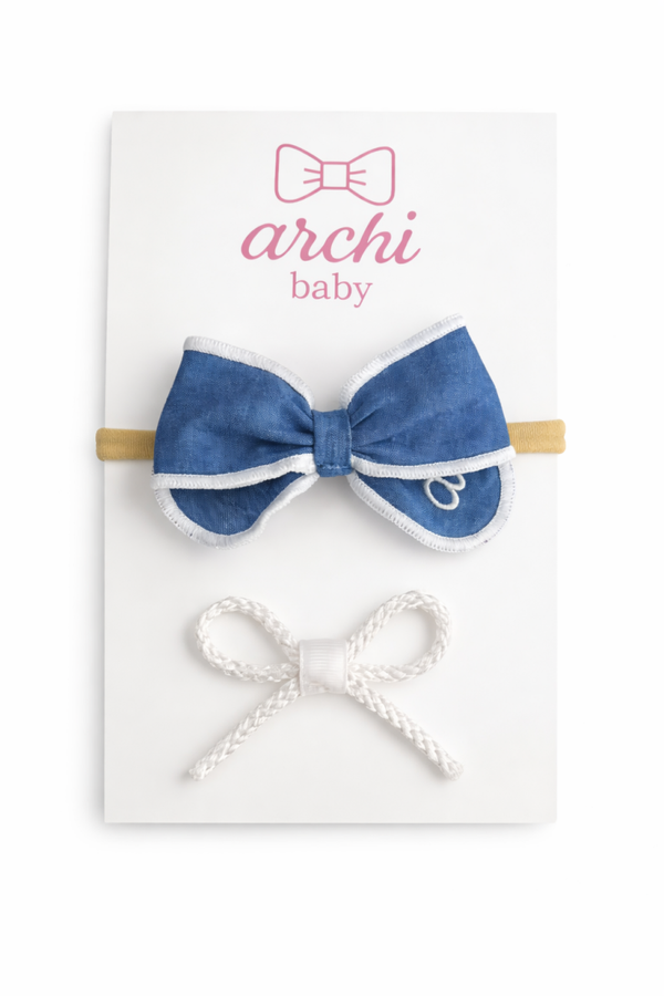 White Rope and Denim Bow Set