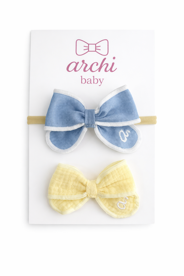 Yellow and Light Denim Bow Set