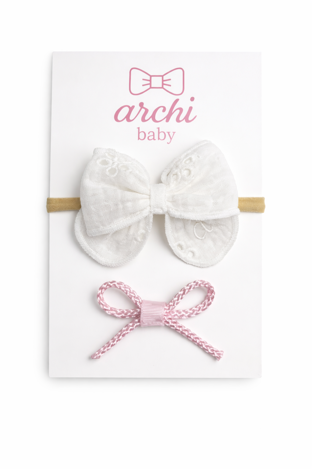 White and Pink Rope Bow Set