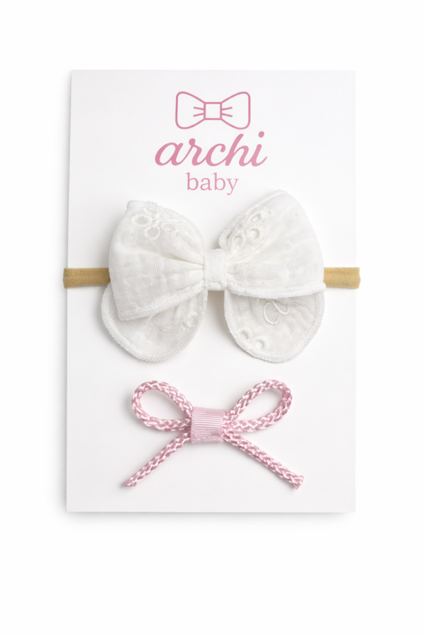 White and Pink Rope Bow Set