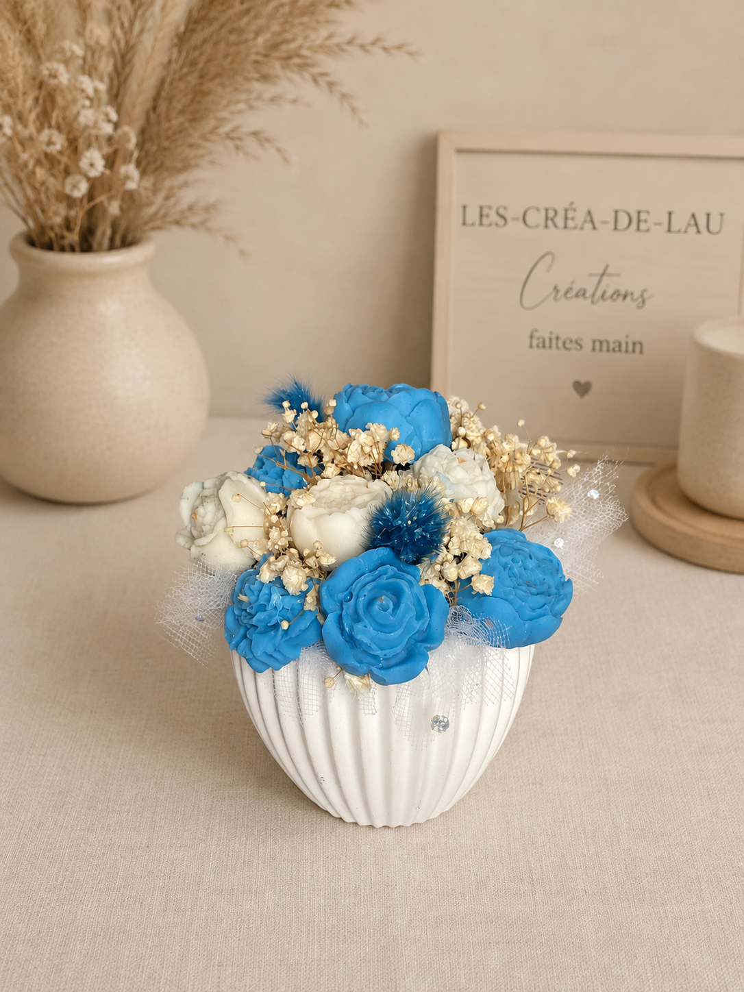 Vase en résine fondants fleur de coton