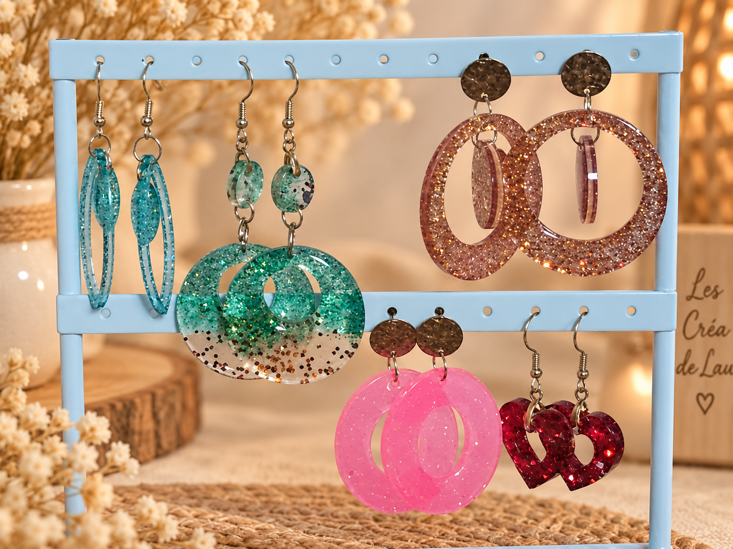 Boucles  d'oreilles  longues  en résine  époxy