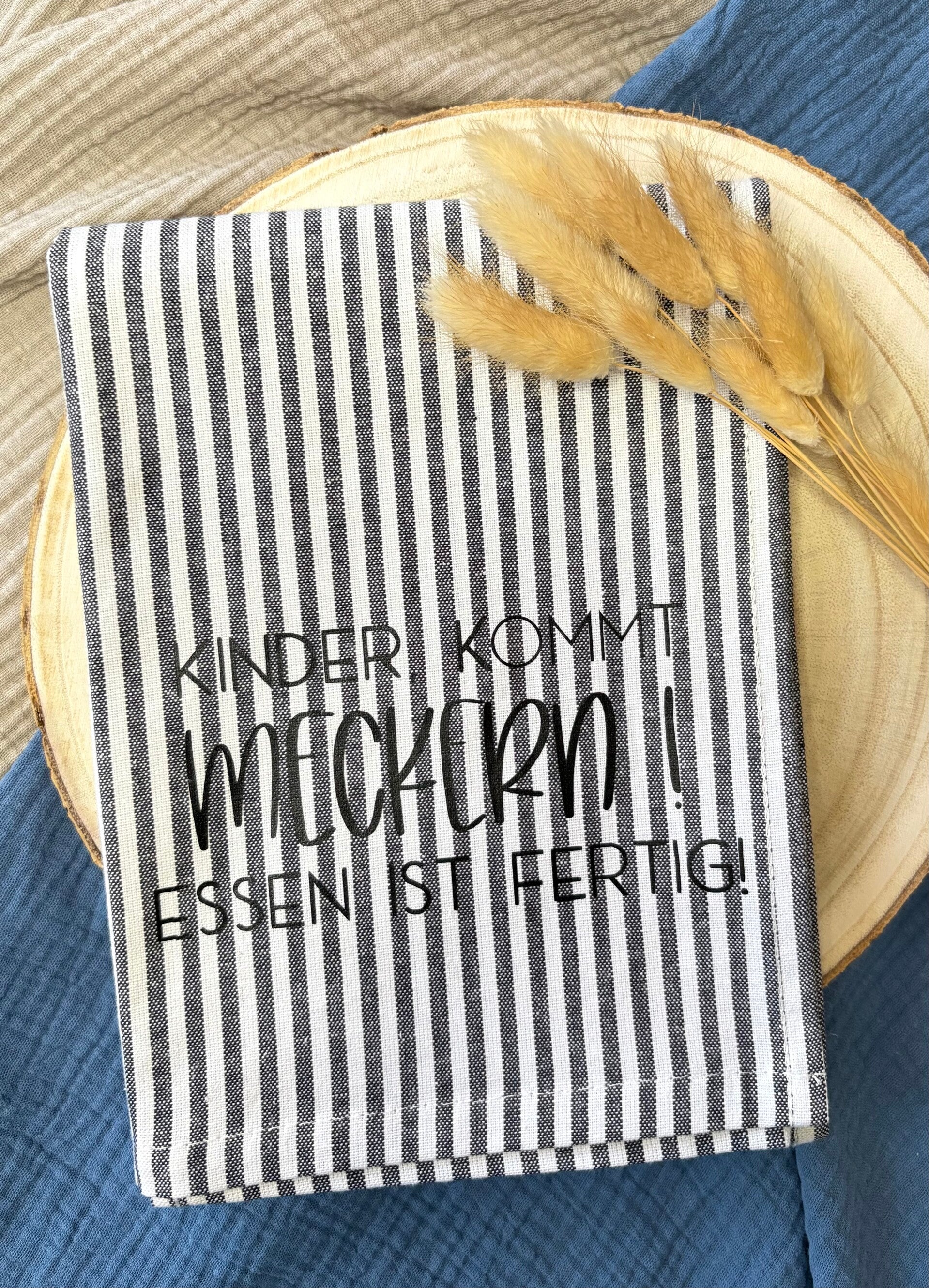 Geschirrtuch "..Kinder kommt meckern..." (blau)