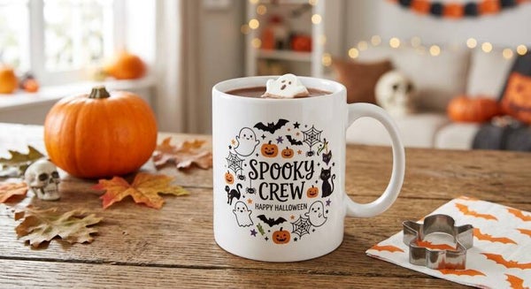 Mug Halloween Spooky Crew – Tasse fantômes, chats noirs et citrouilles