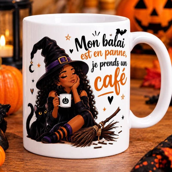 Mug Halloween « Mon balai est en panne, je prends du café »